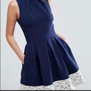 NWT Asos Skater Dress, Pleated with Pockets White